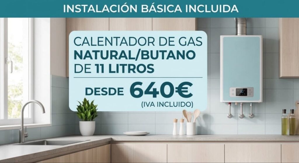 Calentador de gas natural y butano de 11 litros instalado en Barcelona